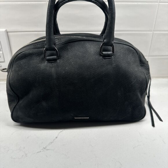 REBECCA MINKOFF Grove Suede Leather Handbag Dark Grey Tassel Top Handle Purse - Picture 5 of 16